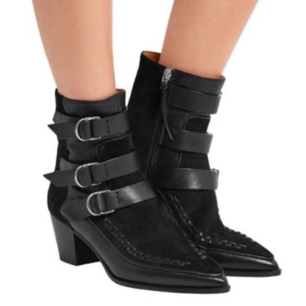 Isabel Marant Black Dickey Suede And Leather Triple Buckle Ankle Booties